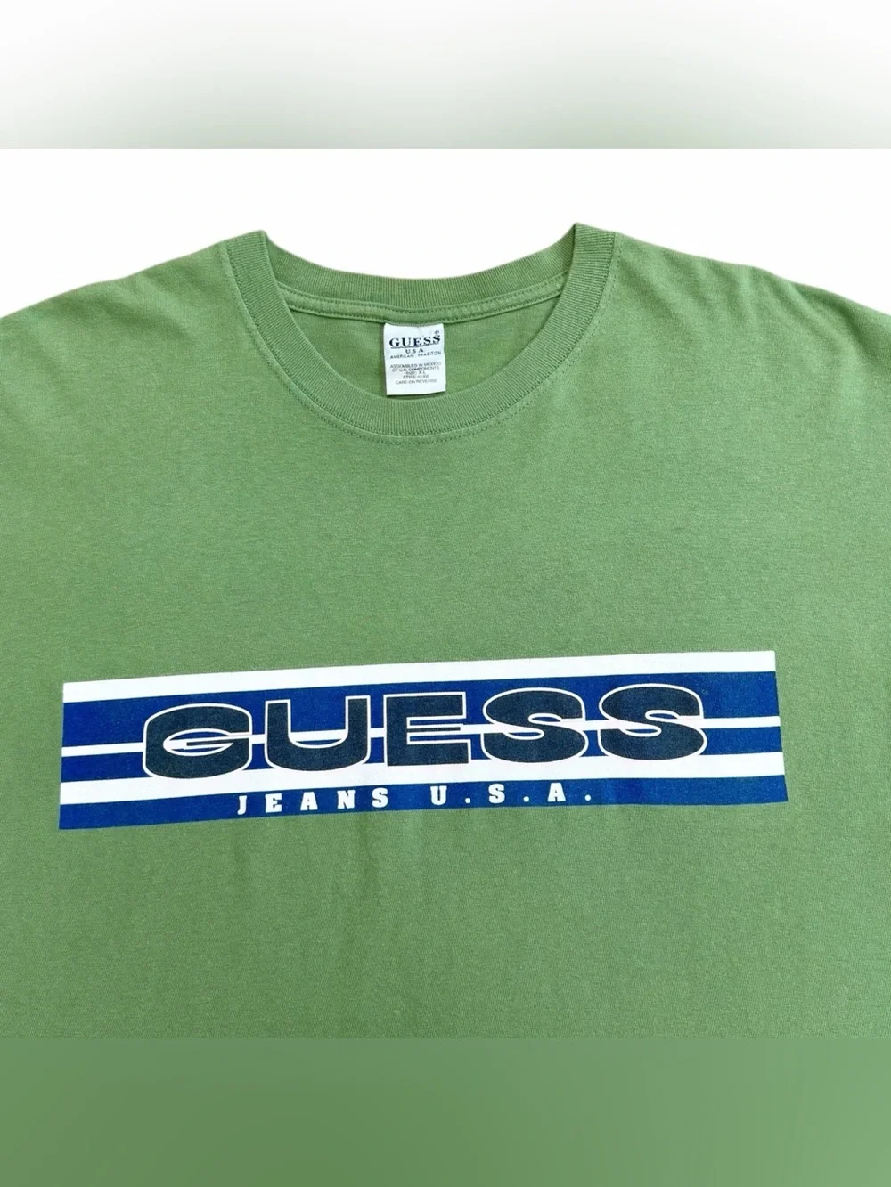 Vintage 90s Guess Jeans USA Green Big Classic Logo Short Sleeve T Shirt Size XL - Picture 2 of 7